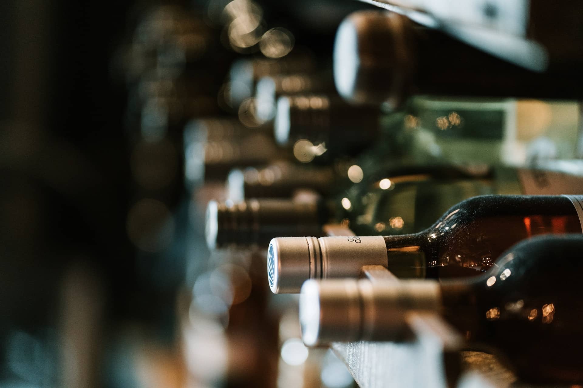 tops of wine bottles